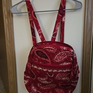 Vera Bradley Designer Mesa Red, White & Black Paisley Medium Strap Backpack NWOT